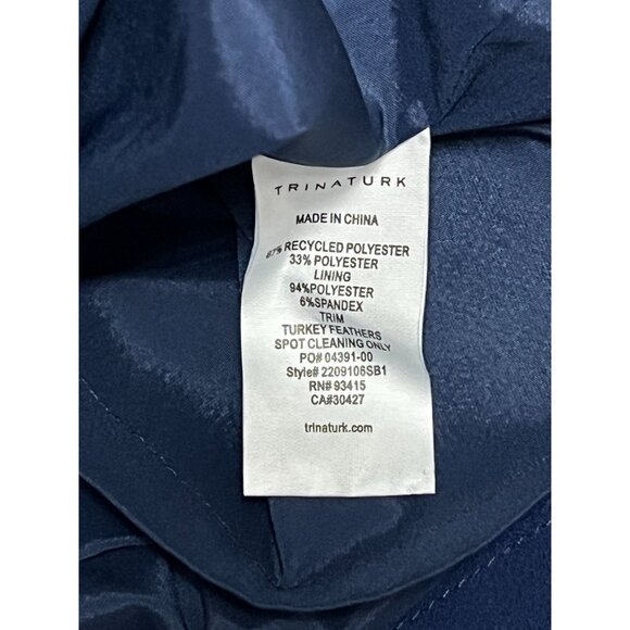 Trina Turk Ink Blue Feather Trim Halter Top Size Small Elegant Party Blouse - Picture 12 of 12